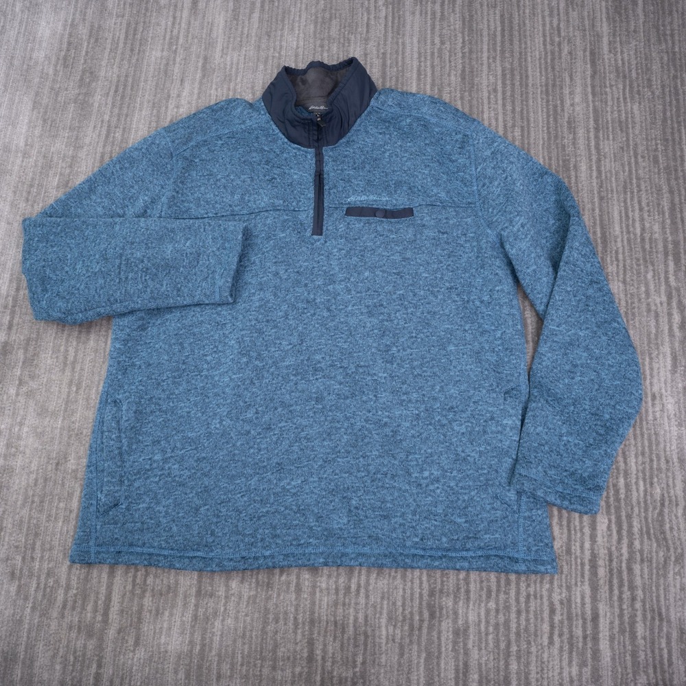 Eddie Bauer Fleece Pullover Mens XXL Blue Excellent 1/4 Zip Sherpa Lined Sweater